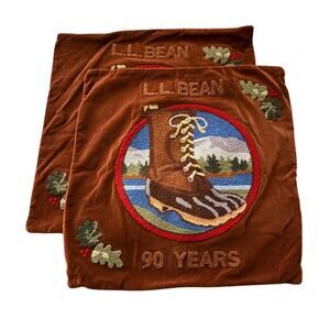 2002 L.L. Bean 90th Anniversary Pillow Covers Crewel Bean Boot Cabincore Hunting